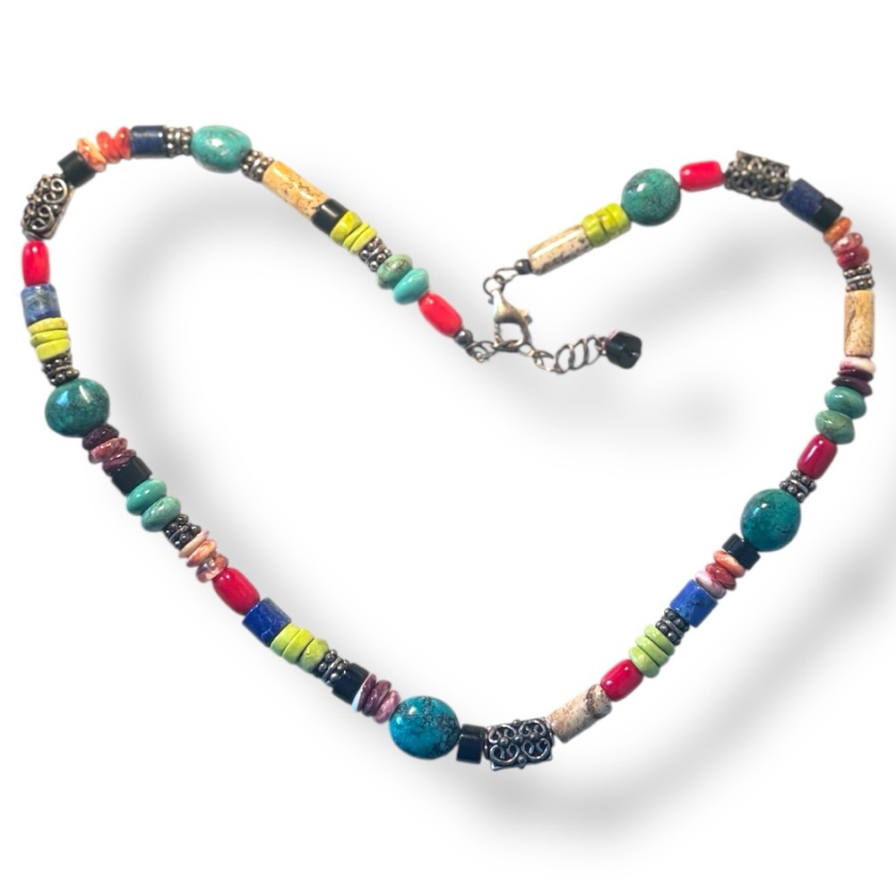 TX Artisan created multi Colorful stone Beaded Necklace 20”
